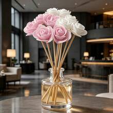 25pcs Pink And White Flower Aromatherapy Diffuser Sticks Set (Unscented) - Pink + White (12 Aromatherapy Sticks + 12 Artificial Flowers + 1 Bamboo Skewer) - View 9