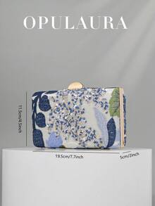 OpulAura 亮片刺繡花卉方型手拿包，女款時尚亮片拼接手提包，派對晚宴包，隨機剪裁，適合女性，適用於派對、婚禮、舞會、度假。非常適合派對、婚禮、舞會、晚宴/宴會，可搭配節日派對洋裝、晚禮服和亮片洋裝。 - 藍色 - 查看 5