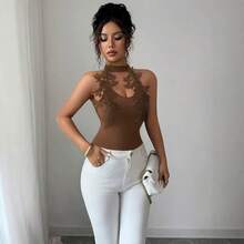 Top halter y ajustado en color sólido para mujer - Marrón oscuro - Ver 4