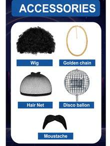 1 Set MEN's Disco Costume Vintage 80s/70s/90s Cosplay New Arrival 1970s Party Stage Performance With Hair,Necklace And Other Accessaries Christmas Party - 銀色 - 查看 6