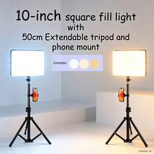Borriig 10 Inch Dimmable Square LED Fill Light With 50cm Extendable Tripod And Phone Holder, For Live Streaming / Makeup / Photography Lighting - 10-inch Square Fill Light + 50cm Stand + Phone Clip - View 2