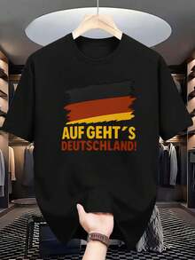 T-shirt pour jeunes hommes de l'équipe nationale d'Allemagne - Top à manches courtes col rond avec imprimé drapeau Deutschland, vêtements de fan pour l'entraînement, la gym & le port décontracté, lavable en machine convenant pour les matchs, l'équipement de fan, les tenues quotidiennes unisexe - Noir - Voir 1