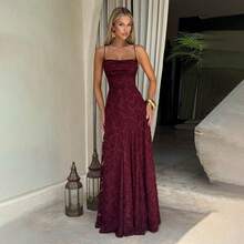 European And American Style Women's Evening Dress, New Fashion Versatile Hot Girl Style Burgundy Sexy Slip Dress - 紅色 - 查看 2