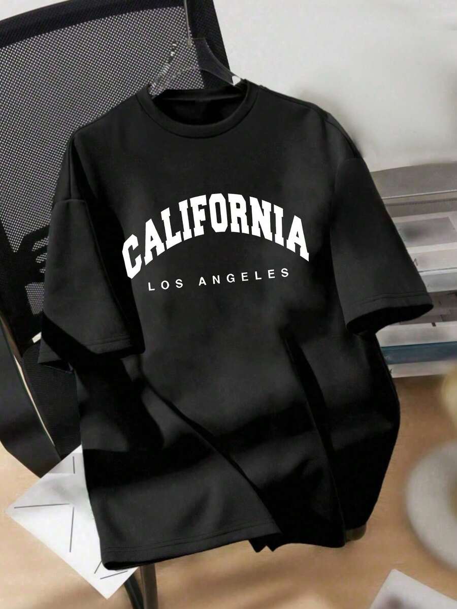 Coolqubz Camiseta de manga corta con gráfico de letras para adolescentes varones, informal para primavera y verano - Negro - Ver 1