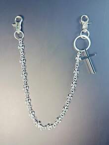 Cross Pants Chain Waist Chain Lobster Clasp Pendant Wallet Chain Vintage Chain Double Layer Chain Hip Hop Punk Jeans Chain Pocket Chain Men's Key Chain Multi-Element Pants Chain - Ancient Silver - View 18