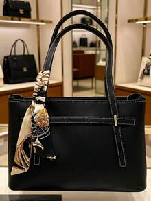 1 chiếc túi tote đeo vai màu đen & vàng có khóa cài và khăn quàng, phong cách sang trọng INS, thanh lịch đi làm, thiết kế độc đáo, đa năng thời thượng, chế tác tinh xảo, phù hợp cho môi trường công sở, họp kinh doanh, mua sắm, trà chiều với bạn bè, tiệc tối, dạo phố cuối tuần, đi cà phê, trang phục đám cưới, dành cho phụ nữ thành thị tinh tế, chất liệu da PU mềm mại, khóa kim loại, khăn quàng phối màu tương phản, kỹ thuật may tỉ mỉ, lý tưởng cho Ngày Lễ Tình Nhân, Lễ Phục Sinh, Ngày của Mẹ, Ngày Độc Lập, Halloween, Lễ Tạ Ơn, Giáng Sinh, Năm Mới, Diwali, Carnival - màu đen - Xem 8