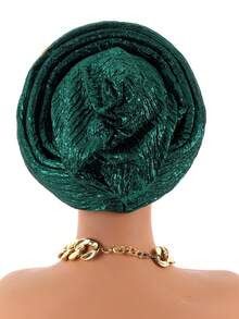 1pc African Gele Style Turban, Shiny Velvet Rhinestone Embellished Head Wrap Cap - F - View 4