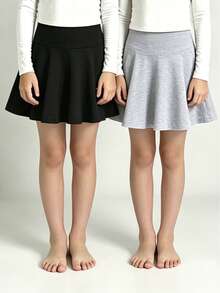年轻女孩宽松复古高腰 A 字裙 2 件/套 - 彩色 - 查看 1