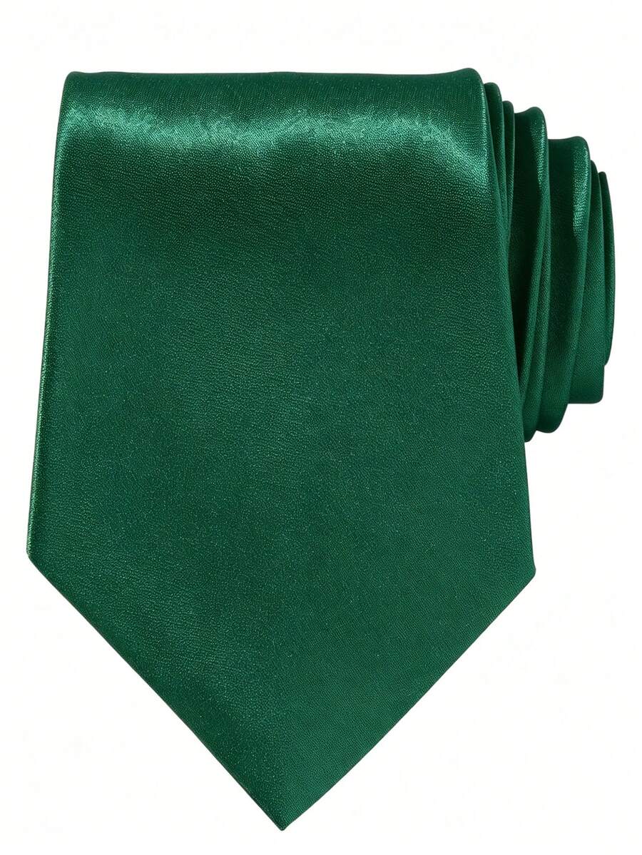 1PC Men's Solid Pink Fine Striped Textured Lightweight Hand-Tied Necktie Suitable For Wedding, Daily, School, Party, Date - Dark Green - View 1