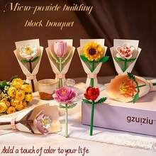 7-Piece Multi-Bouquet Micro Particle Building Blocks, Rose, Smiling Sunflower, Lily, Peony, Rose, White Berry Artificial Floral Decoration, Resin ABS Educational Stress Relief Atmosphere Desktop Ornament, Parent-Child Interaction Hands-On Exercise, Children's Birthday Graduation Back To School Holiday Gift - Multicolor - View 5
