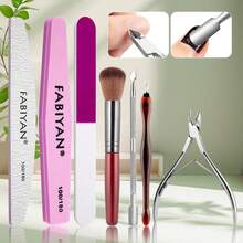 7/9pcs Nail & Pedicure Tool Set, Nail Cuticle Pliers, Nail File, Dead Skin Pusher, Nail Exfoliator, Nail Cleaning & Care Tool Kit - Multicolor - View 2