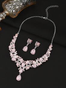 2pcs/Set Necklace And Earrings Teardrop Design White AN082 - Protein Powder - View 3