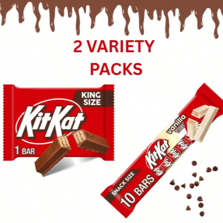 KIT KAT® Milk Chocolate Wafer King Size 3 Oz Bar + Vanilla Flavored Wafer Snack Size 10 Count, Variety Pack (2 Items) - Chocolate - View 1
