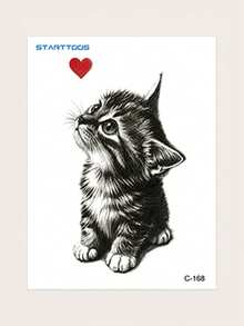 STARTTOOS Y2K Minimalist Cute Leopard Cat Temporary Tattoo, DIY Carnival Music Festival Valentine's Day Party Holiday Gift, Waterproof Realistic Tattoo Sticker For Shoulder, Neck, Collarbone, Body Skin - Black - View 8