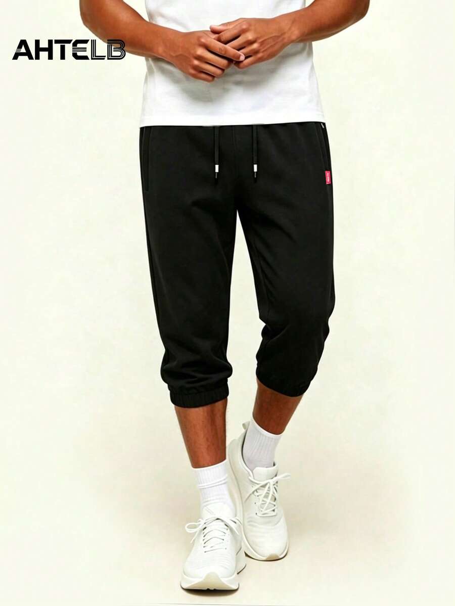 AHTELB Men's Summer Thin Ice Silk 7/8 Length Cuffed Pants, Loose Straight Leg Casual Cuffed Mid-Length Pants, Elastic Waist Drawstring Design, Breathable Quick-Dry Fitness Pants, Anti-Theft Zipper Design, Suitable For Outdoor Leisure, Daily Commute And Running Fitness Wear, Gift For Husband, Boyfriend, Friend, Customer, Father Pants For Men, Gym Clothes Men, Gym Clothes Men - Black - View 1