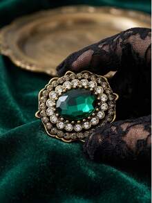 1pc Vintage Palace Style Rhinestone Alloy Brooch, Minimalist Fashion Accessory For Women Daily Outfit, Coat & Jacket Decoration - Green - View 1