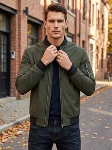 Men's Spring And Autumn Jacket, Zip-Up Jacket With High Collar, Classic And Simple Jacket, Gift For Friends, Husband, Boyfriend. - Green - View 5