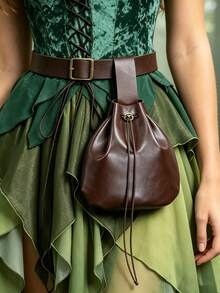 1pc Medieval Vintage Drawstring PU Leather Bag, Retro Brown Dice Pouch, LARP And Roleplay Accessory - A - View 11