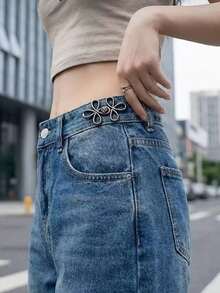 Floral Waist Cincher Buckle, No Punch Denim Waist Adjuster, Pants Tightener Clasp Button - Multicolor - View 2