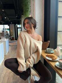Daleeva Autumn/Winter Casual Versatile Solid Color Sweater - Apricot - View 1