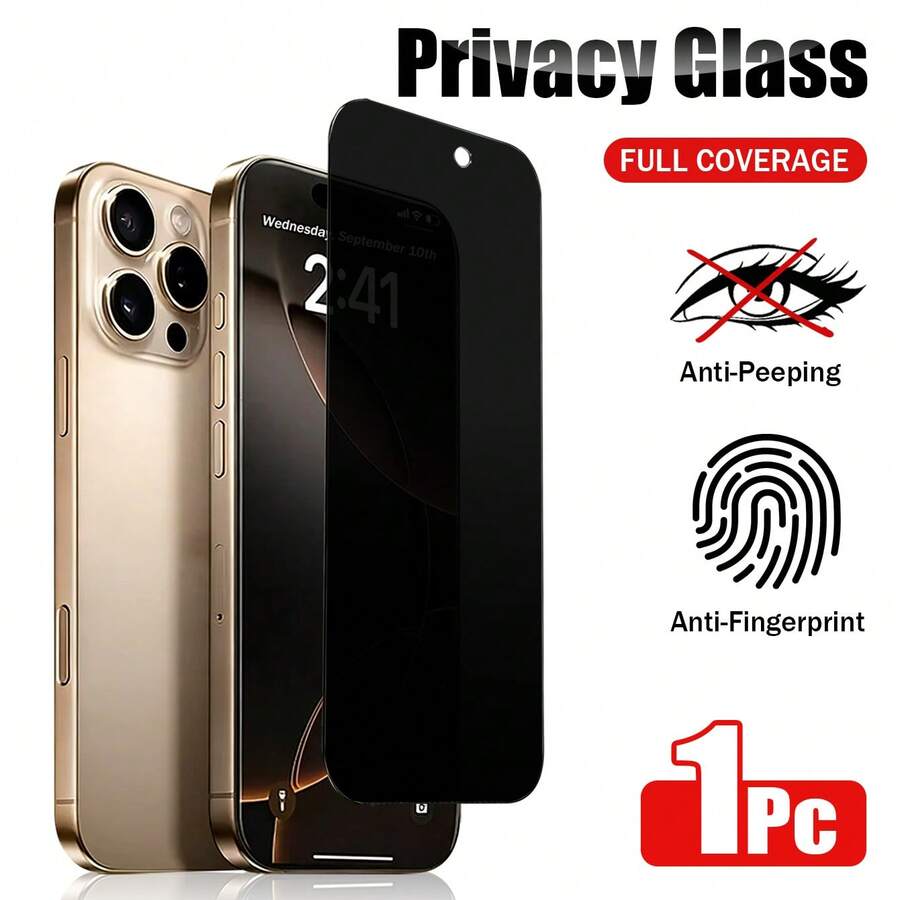 XINHONGYU 1片鋼化玻璃螢幕保護貼,防偷窺防指紋防刮,適用於 iPhone 16/16 Pro/15/15 Pro Max/13/14 Pro Max/17/8 Plus/11/12/Xr/X/XS/17/17 Air/17 Pro/17 Pro Max/17e - 黑色 - 查看 1