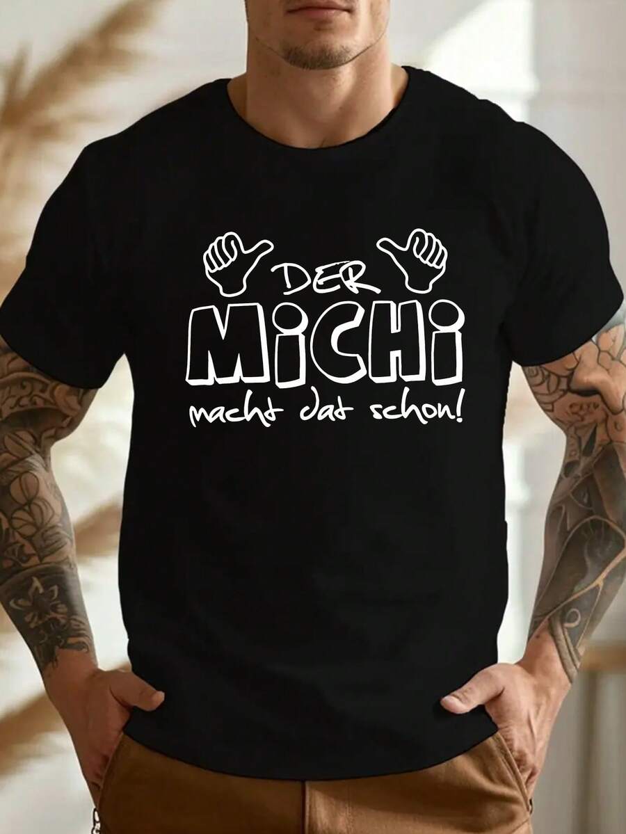 Michi Will Handle That, Crinkle Plus Size Men'S T-Shirt - Black - View 1