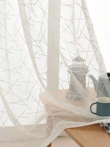 1PC Rod Pocket Sheer Decorative Curtain, Nordic White Cross Embroidery Sheer Window Curtain For Living Room, Bedroom, Balcony - Multicolor - View 1