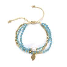 3-Multilayer Bracelet Multi-Color Crystal Seed Bead Adjustable Bracelet Freshwater Pearl Gold Plated Leaf Charm Braided Cord Lucky Boho Jewelry For Women Daily Festival Gift - Multicolor - View 9