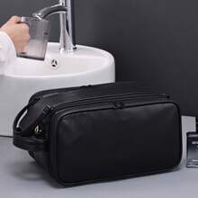 PU Leather Large Capacity Travel Organizer Bag, 3-Layer Expandable Design, Portable Handheld Men's Toiletry Bag, Multi-Functional Storage Bag For Cosmetics And Shaving Kit - Multicolor - View 9