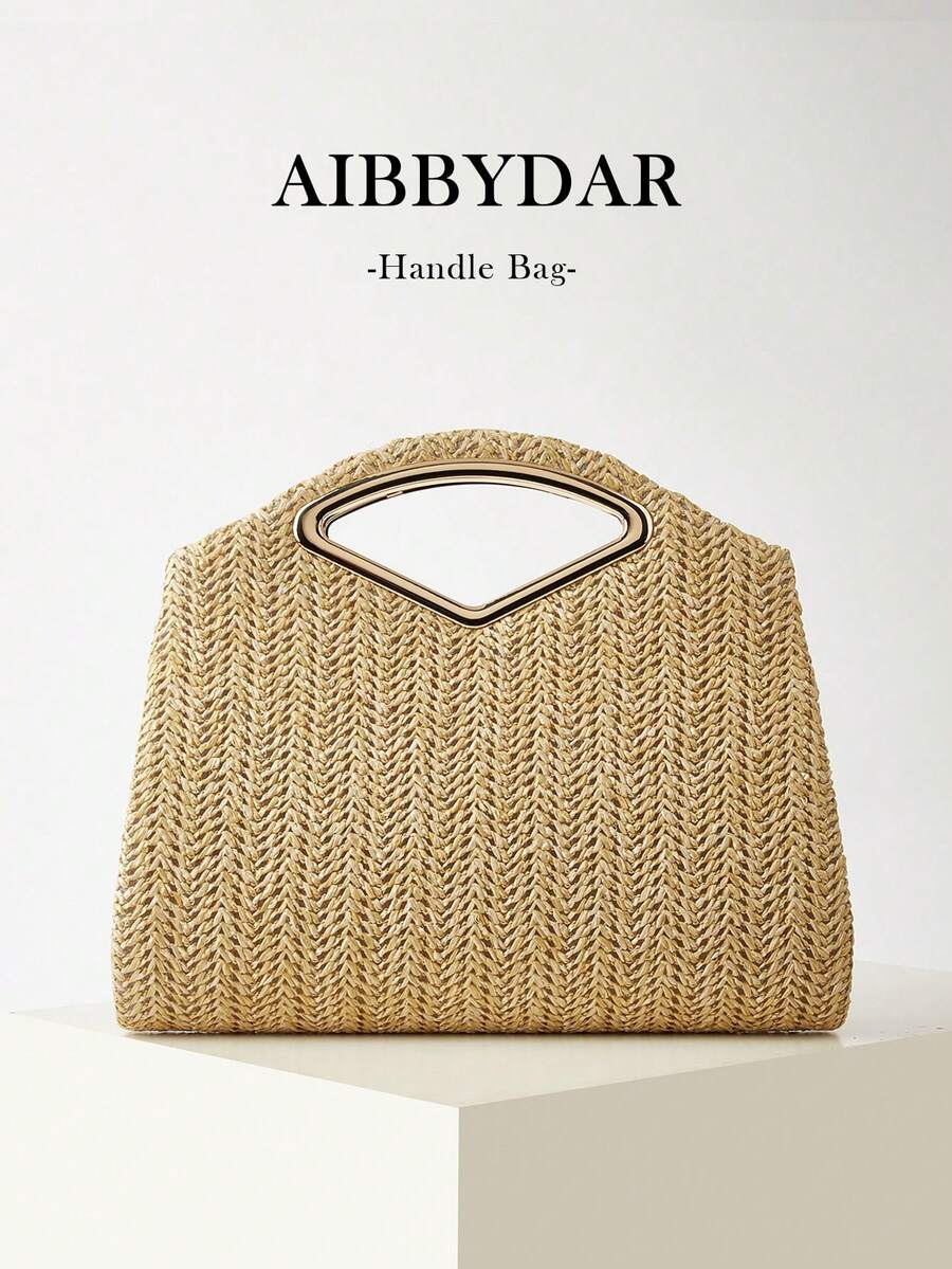AIBBYDAR 女款手提包 卡其色時尚編織手提包 休閒簡約 百搭女款斜挎包 海灘度假必備