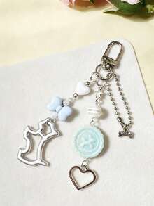 1 pieza Cadena colgante con botón y colgante para teléfono, porta tarjetas con forma de corazón con cuentas, llavero de cadena Guben lindo, adorno para bolso - Multicolor - Ver 7