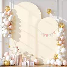 White Arch Backdrop, 5ft, 6ft, 6.6ft, 7.2ft, 7.87ft Wedding Arch Cover 2pcs Spandex Stretch Fabric Arch Backdrop Dome Arch Backdrop Fabric Suitable For Birthday Party Wedding Arch Frame Decoration (Arch Frame Not Included, Fabric Backdrop Only) - Beige (double-sided) - View 3