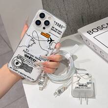 6-In-1 Magnetic Cartoon Motorcycle Pattern Phone Case + Charger Head Cover + Cable Protector + Storage Cord + Data Cable Winding Rope TPU Shockproof Protective Case Compatible With Apple 6/7/8/X/XS/XR/11/12/13/14/15/16 Pro Max, Suitable As Birthday And Christmas Gift For Couples, Girlfriends, Daughters And Boyfriends - Multicolor - View 2