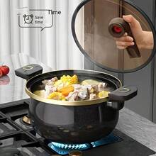 Drei Farboptionen, 7-Liter Mehrzweck-Topf mit Doppelgriff und großzügigem 25,4-cm-Fassungsvermögen, dickes Eisen, einem Glasdeckel und einem goldenen Rand. Perfekt für Suppen, Eintöpfe und mehr, ideal als Halloween- und Weihnachtsgeschenk in einer lokalen Lagerhalle. - Übersicht 8