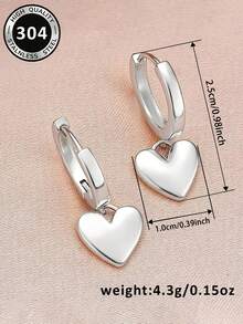 1 par de elegantes pendientes con forma de corazón para adolescentes, adecuados para uso diario, joyería de fiesta o regalo de cumpleaños - Plateado - Ver 4