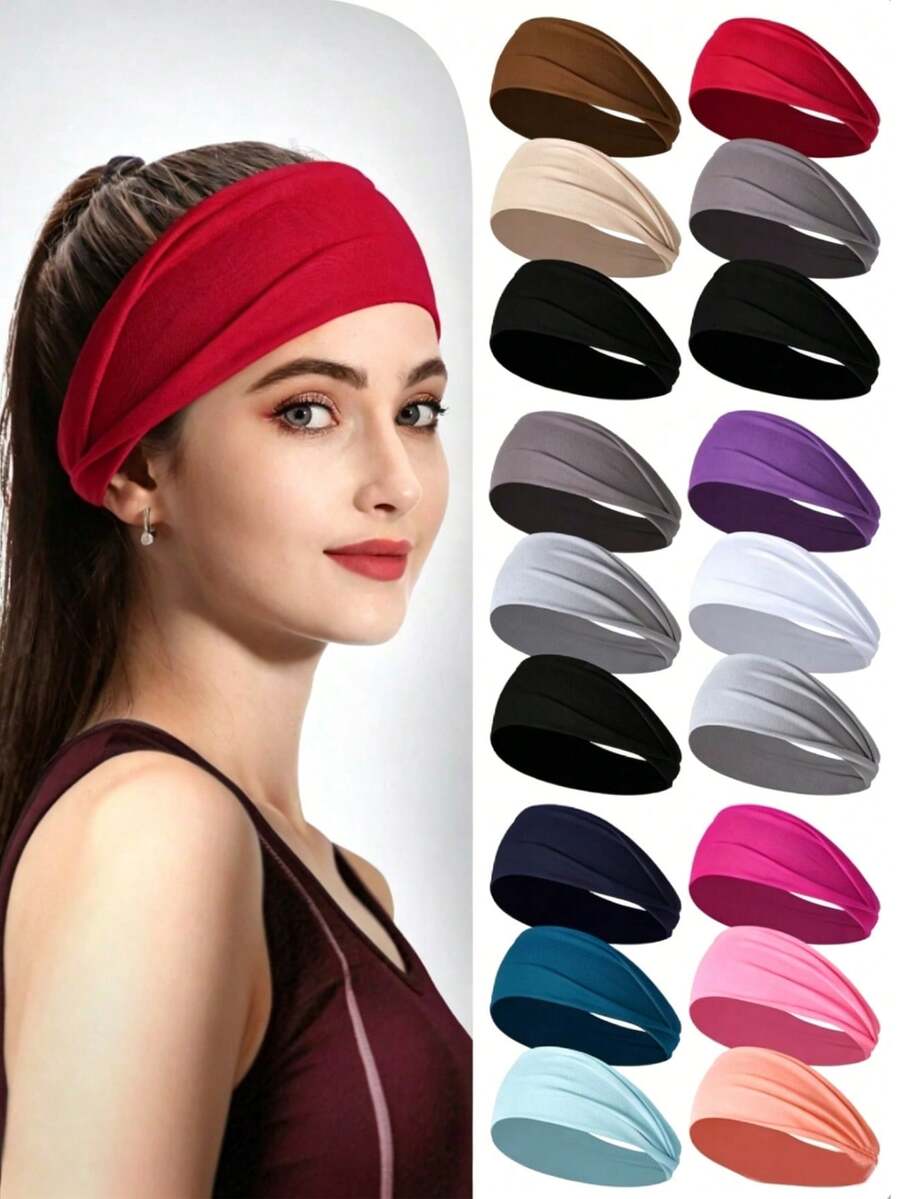 3pcs/6pcs Diadema deportiva elástica ancha de unicolor para mujer, diadema de moda casual para correr al aire libre - Multicolor - Ver 1