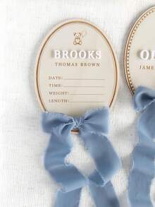 Baby Boy Name Announcement Sign: Newborn Hospital Birth Statistic With Bow And Rocking Horse - Multicolor - View 10