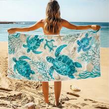 1pc/24pcs Watercolor Towel, Microfiber Oversized Beach Blanket, Super Absorbent Bath Towel, Suitable For Travel, Pool, Diving, Surfing, Yoga, Camping, Multiple Sizes, Beach Accessories, Applicable To Beach, Pool, Travel, Camping, Yoga - Sea Turtle - View 6