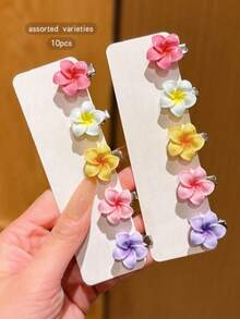 10PCS Random Color Plumeria Mini Ins Hair Clips For Updos, Braids, Dyed Hair, Ponytails, Suitable For Daily Wear,Claw Clips - Multicolor - View 5