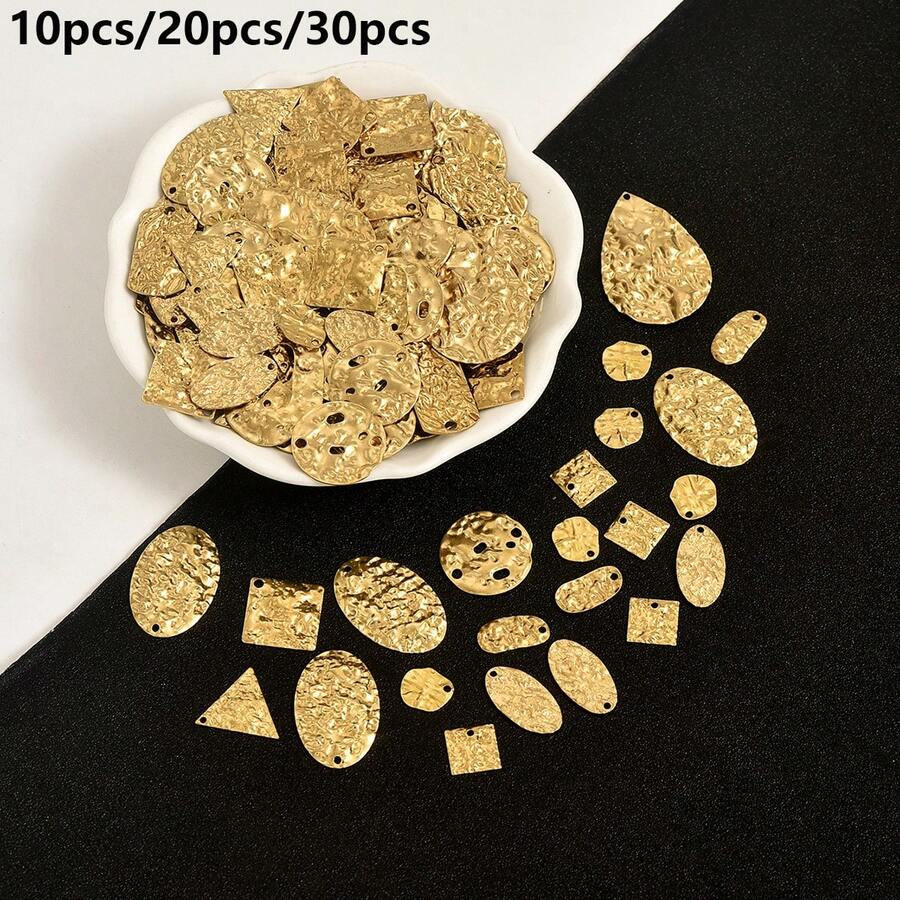 10個/20個/30個 黃銅原色錘打紋理幾何形狀橢圓、三角形、正方形、水滴形吊墜 DIY珠寶製作女性耳環項鍊手鍊金屬吊飾 - 黃銅本色 - 查看 1