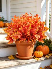 Plantas y flores artificiales falsas de otoño para decoración exterior, 8 ramos de flores de seda sintética resistentes a los rayos UV con apariencia real sin decoloración para puerta principal, porche, patio, jardín, balcón y decoración de otoño - Multicolor - Ver 8