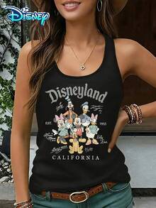 Disney Official Authorization | Women's Casual Round Neck Sleeveless Vest. Taking Disneyland In California As The Theme, Paired With Mickey Family Signatures And Vintage Prints Of "California", It Is Both Retro And Collectible. It Is An Exclusive Item For Park Check-In And An Ideal Choice For Fans To Collect. - màu đen - Xem 1