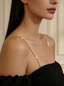 1~6 piezas Cadena de hombro ajustable con diamante de imitación, tirantes de sujetador sexy y simples, joyería colgante universal para el pecho y el cuello como accesorio para vestidos - Multicolor - Ver 2