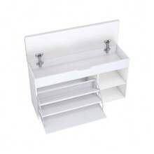 Shoe Bench, Entryway Bench With Concealed, Fold-Down Storage Compartment, Modern And Minimalist Design, Ideal For Entryways And Living Rooms, White, Dimensions: W 100 Cm / D 30 Cm / H 52 Cm - Putih - View 11