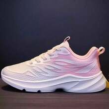 Preppy Style Platform Sneakers For Women, Spring Mesh Casual Athletic Shoes, Breathable Thick Sole Chunky Sneakers - Berwarna merah muda - View 2