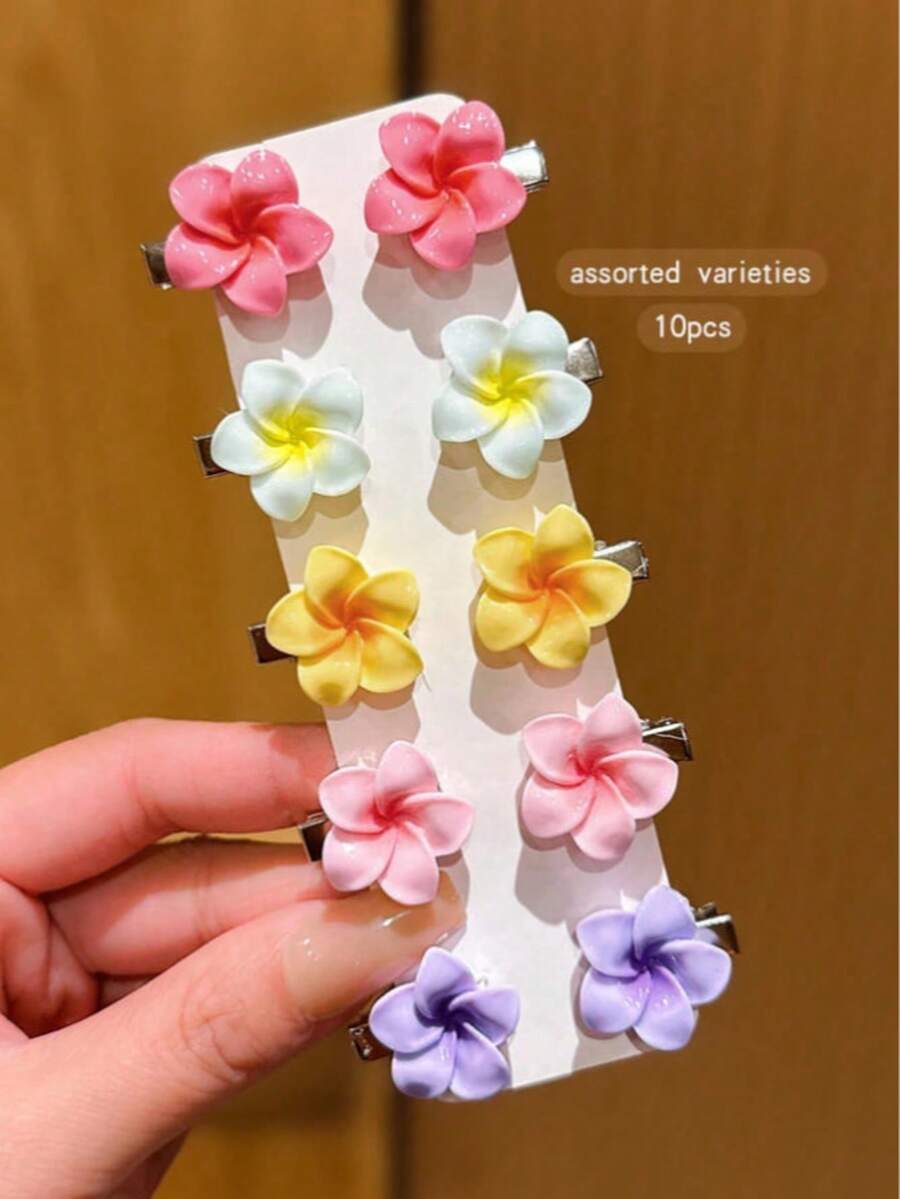 10入女孩用雞蛋花迷你髮夾,編髮魚骨馬尾髮帶,染髮編髮夾,適合日常佩戴 - 彩色 - 查看 1