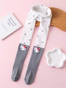 Noctvar OBM Sleepwear X Hello Kitty 1雙波點拼接Hello Kitty兒童褲襪，夏季透氣不勒腰女童學校/休閒打底褲，可愛貓咪緊身褲 - 彩色 - 查看 9