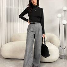 Tall Pantalones elegantes con pliegues y bolsillos de mujer gris para maestras, pantalones grises de cintura alta, pernera ancha, sueltos y holgados, para primavera, verano y otoño, pantalones anchos y holgados para mujeres profesionales de negocios - Marrón - Ver 9