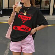 Disney Cars T Shirt  Mcqueen Print Casual Wear - 黑色 - 查看 3
