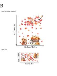 Autumn Thanksgiving Maple Leaf Squirrel Window Clings, Double-Sided Maple Leaf Stickers, Anti-Static Window Clings, Waterproof Window Clings - Using Static Adhesion Principle, Suitable For Cabinet Doors, Bathroom Glass Windows, Home Decor, And Harvest Festival, Autumn, Thanksgiving And Halloween Holiday Decorations. - Multicolor - View 8